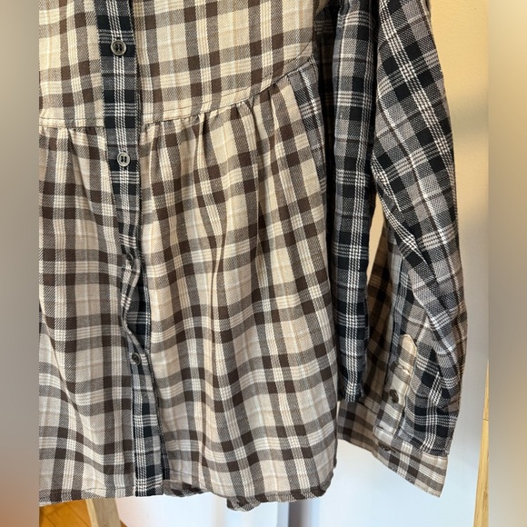 Heyson Brown, Cream and Black Plaid Button-Up Peplum Shirt New - Picture 4 of 7